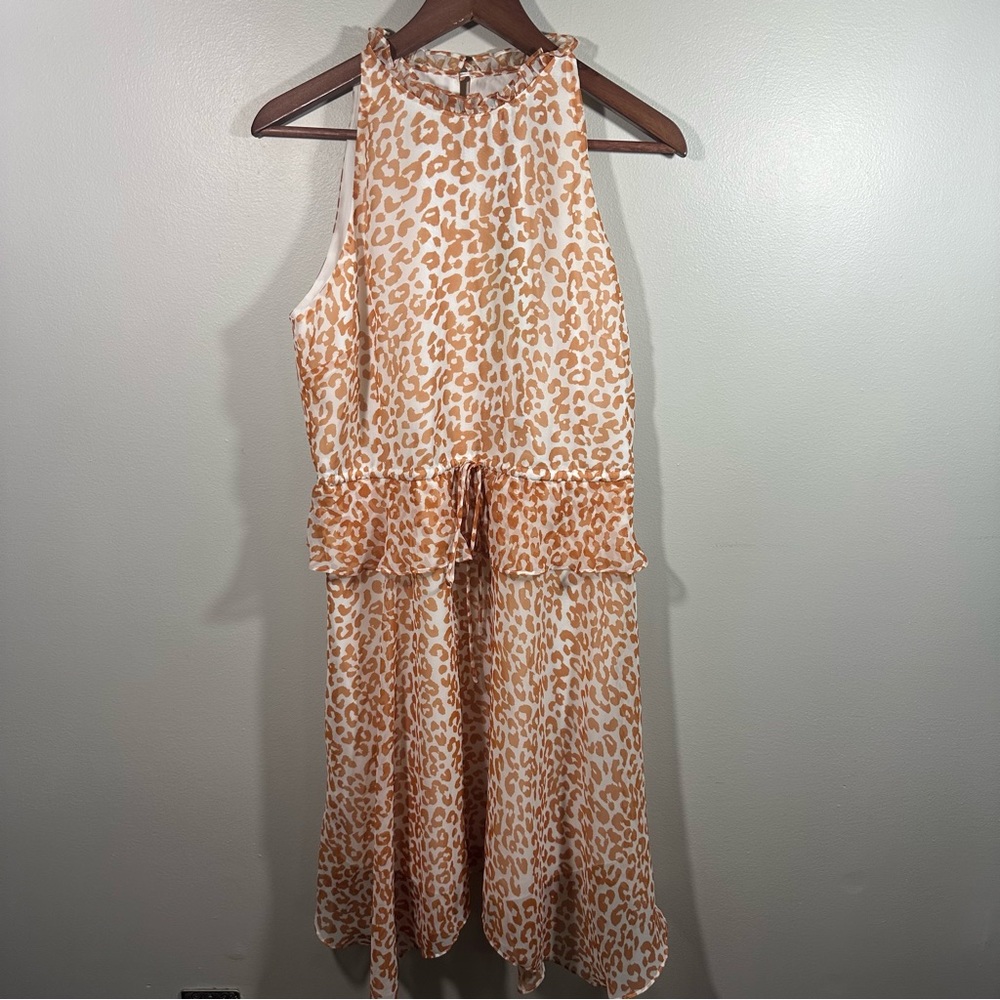 NWT Sam Edelman Sleeveless Animal Print Semi Sheer Waist Tie Dress Sz 8